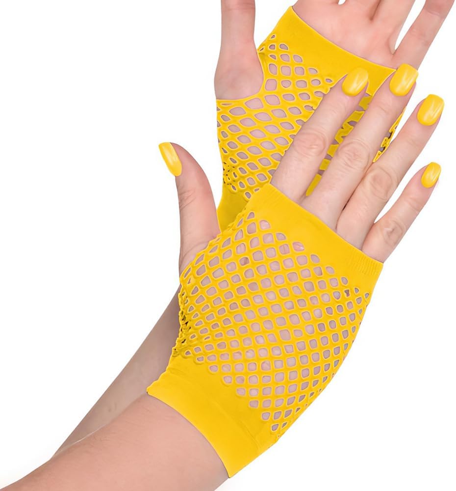 Stylish Yellow Short Fishnet Gloves (2 Pcs) - One Size Fits Most - Trendy, Comfortable, & Versatile Accessory