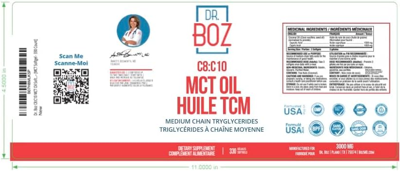 Dr. Boz - C8:C10 MCT Oil Supplement (330 Softgels) - Doctor Approved - Natural Energy & Mental Focus - Increases Ketones - Made from Pure Coconut Oil - Made in The USA - Self Care