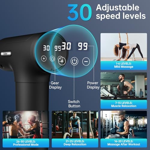 Gvber Massage Gun, Massage Gun Deep Tissue, Handheld Back Massager for Athletes, Percussion Muscle Massager with 6 Attachments & 30 Speed (Black)