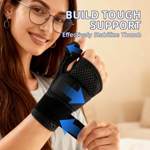 Thumb Splint Support Brace for Arthritis & Carpal Tunnel, Adjustable Immobilizer for Trigger Finger, Tendonitis, Sprain Pain Relief, Breathable & Comfortable Fit for Left & Right Hand, Black