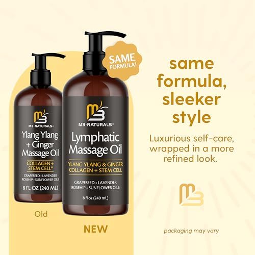 Lymphatic Massage Oil for Massage Therapy - Lymphatic Drainage Oil for Body Care Circulation & Detox Support with Ylang Ylang, Ginger, Lavender, Grapeseed, Vitamin E & Stem Cell (8 Fl Oz) by M3