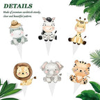 24Pcs Jungle Safari Animal Cupcake Toppers Happy Birthday Cake Decor for Jungle Theme Baby Shower Kids Birthday Party Wild One Cake Decorations Supplies