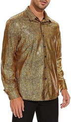 Zando Mens Disco Shirt Outfit Retro 70s Shirts for Men Sequin Glitter Long Sleeve Button Down Disco Outfits Party Costume