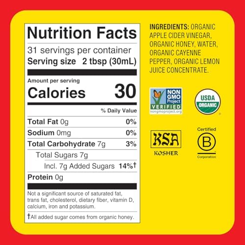 Bragg Organic Apple Cider Vinegar Honey Cayenne Wellness Cleanse with the Mother - 32 fl oz - Raw and Unfiltered