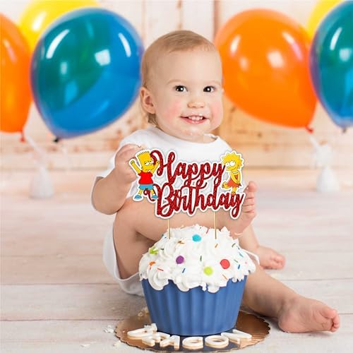 "Brt Simpson Happy Birthday Cake Topper – Fun Cartoon Theme Cake Decoration for Boys Girls – Simpsons Inspired Birthday Party Supplies for Dessert Table Décor, School Events & Family Celebrations"