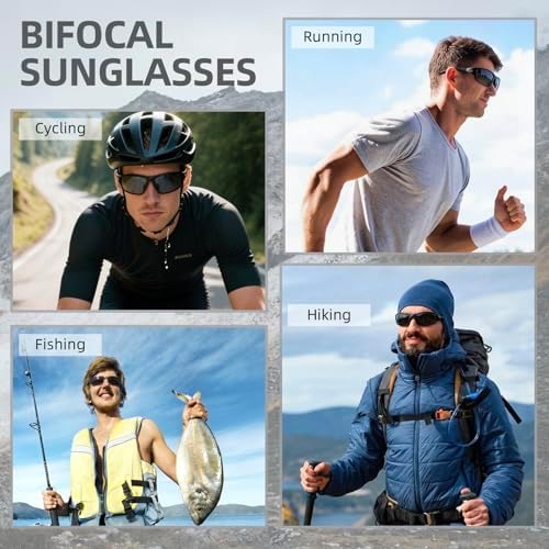 Sport Bifocal Reading Sunglasses for Men, Wrap Around Sunglasses with Bifocals Sunglass Readers for Men, Black/Blue