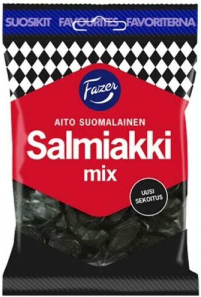 Fazer Salmiakki Mix Original Finnish Salty Liquorice Salmiak Wine Gums Chewy Gummy Candy Candies Sweets Bag 180g.