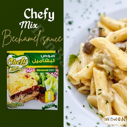 Chefy Mix Bechamel Sauce Béchamel (Halal) Besciamella Ready Bechamel Powder Sauce In Arabian Spice Just Add Milk Easy Quick Fast (4 Pack = 10.58 oz / 300 gm) صوص البشاميل حلال