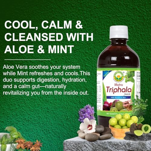 Basic Ayurveda Maha Triphala Juice | 16.23 Fl Oz (480ml) | Aloe Vera & Mint Herbal Blend | Natural Source of Vitamin C | Supports Digestion & Gut Health | No Added Sugar | Gluten Free & Vegan