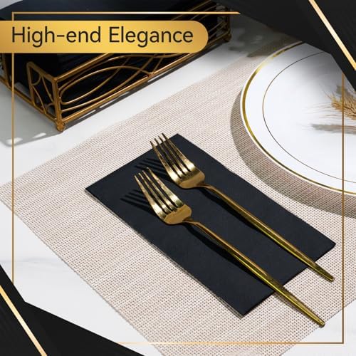 Vplus 200 Pack Black Paper Napkins, Premium Quality 3-Ply Disposable Napkins, Soft and Absorbent, Perfect for Dinner, Wedding, Graduation, Party