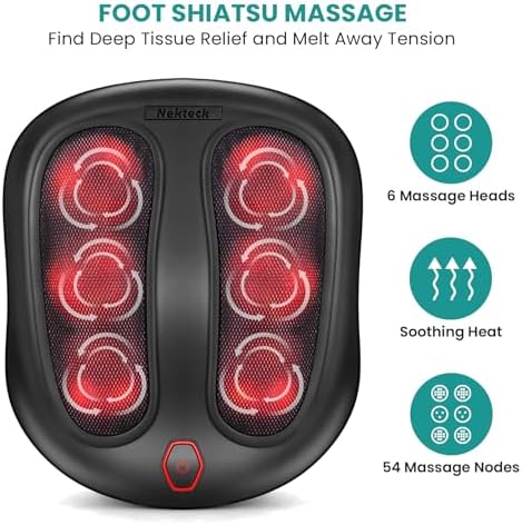 Nekteck Foot Massager with Heat, Shiatsu Heated Electric Kneading Foot Massager Machine for Neuropathy, Plantar Fasciitis, Feet Massage for Pain Relief, Circulation, Ideal Gifts for Man Woman Her Him