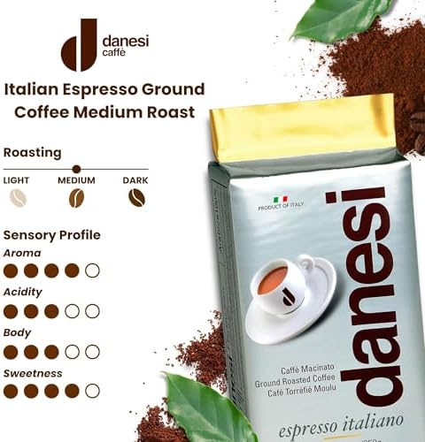 Danesi Caffe Italian Ground Coffee - Fine Ground Coffee and Medium Roast Espresso Coffee Grounds for Moka Pot, French Press, and Drip Brew - Gold (8.75 oz, 1 Pack)