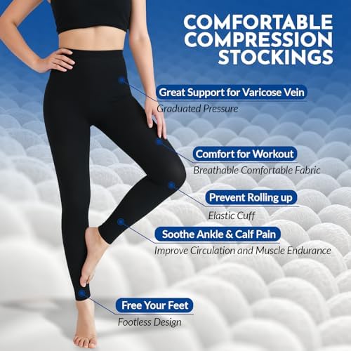 Compression Tights Women, 20-30mmHg Graduated Support Compression Pantyhose for Women Footless Medical Compression Stockings High Waist Compression Leggings for Varicose Veins, Edema, DVT