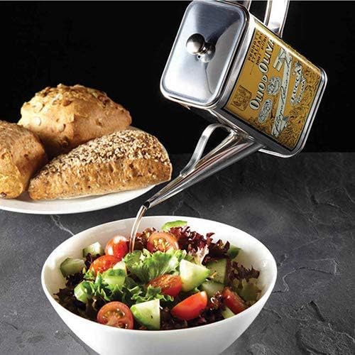 KitchenCraft World of Flavours Olive Oil Drizzler Can with Decorative Print, Stainless Steel, 500 ml