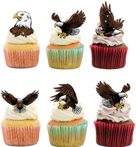 18pcs Bald Eagle Cupcake Toppers for 4th of July Birthday Cake Decorations Patriotic Party Supplies Glitter Animal Bald Eagle Birthday Party Decorations