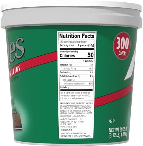 Andes Creme De Menthe Thin Mints - 300 Count - Bulk After Dinner Mints - Rectangular Chocolate Sandwich Mint Candies - 3.12 LB Tub