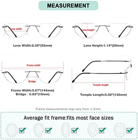 Eyekepper 4-pack Rimless Reading Glasses Lightweight Women Men Half Moon Readers +2.5