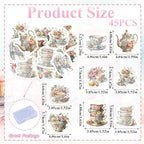 45PCS Edible Tea Party Cupcake Toppers Wafer Paper Teapot Teacup Cupcake Toppers Floral Tea Time Cake Picks Afternoon Tea Decorations for Tea Party Theme Baby Shower Decor Supplies
