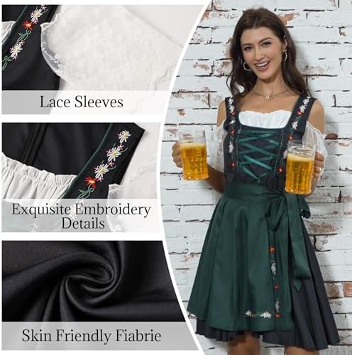 2Pcs Oktoberfest Costume Women,Bavarian Dirndl Dress for Women,Halloween Beer Maid Outfit Dirndl Dress