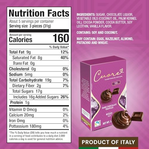 Witor's Chocolates, Cuore Chocolate Truffles with Creamy Filling, Italian Truffles, Made in Italy, Perfect for Gifting (5.11 Ounce, Dark Chocolate)