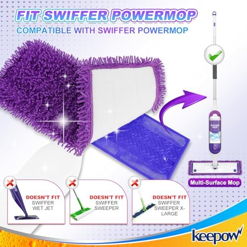 KEEPOW Reusable Power Mop Refill Pads Compatible with Swiffer PowerMop, Microfiber Power Mop Refills, Power Mop Pads for Hardwood Floor Cleaning, 2 Pack (Mop is Not Included)