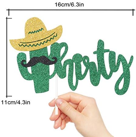 Fiesta 30th Birthday Cake Topper - Green Glitter Sombrero Thirty Anniversary Supplies - Happy 30th Birthday Cake Topper - Mexican Summer Fiesta Party Decoration