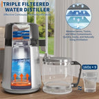 4L Countertop Stainless Steel Distilled Water Purifier, Distilled Water Making Machine with Glass Container, Ideal for Household, Workplace, Lab, and Aquarium Usage-Silver