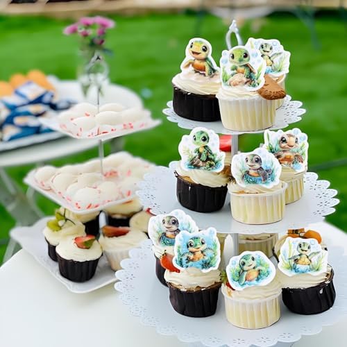 40Pcs Edible Sea Turtles Cupcake Toppers Cute Turtle Baby Cupcake Picks for Sea Animal Baby Shower Boys Girls Birthday Cake Decorations Underwater World Party Cupcake Decorations