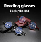 Folding Mini Reading Glasses Blue Light Blocking for Men Women Round Frame Nerd Reader with Keychain Leather Case (Color : Black, Size : 3.0X)