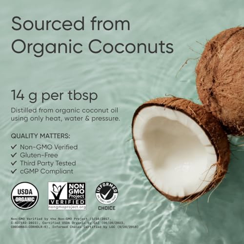 Sports Research Organic MCT Oil - Keto & Vegan MCTs C8, C10, C12 from Coconuts - Fatty Acid Brain & Body Fuel, Non-GMO & Gluten Free - Flavorless Oil, Perfect in Coffee, Tea & Protein Shakes - 32 oz