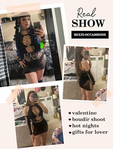 Avidlove Fishnet Lingerie Womens Mesh Chemise One Piece Babydoll Mini Dress Lace Sparkle Rhinestone Lingeries for Women