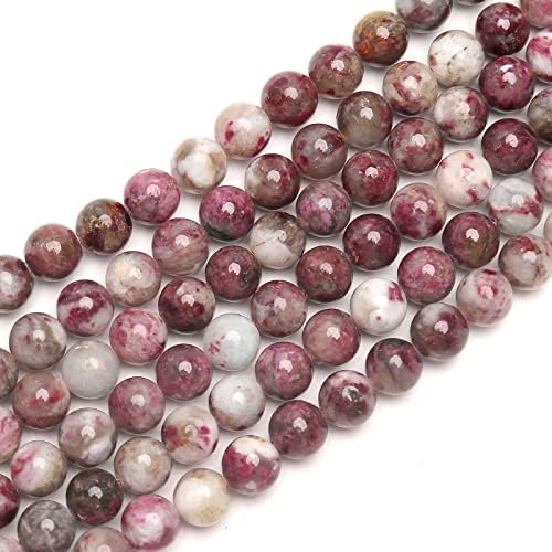 70PCS Natural 8MM Healing Gemstone, Plum Blossom Tourmaline Energy Stone Round Loose Beads, Semi-Precious Crystal Beads with Free Elastic String for Jewelry Making DIY