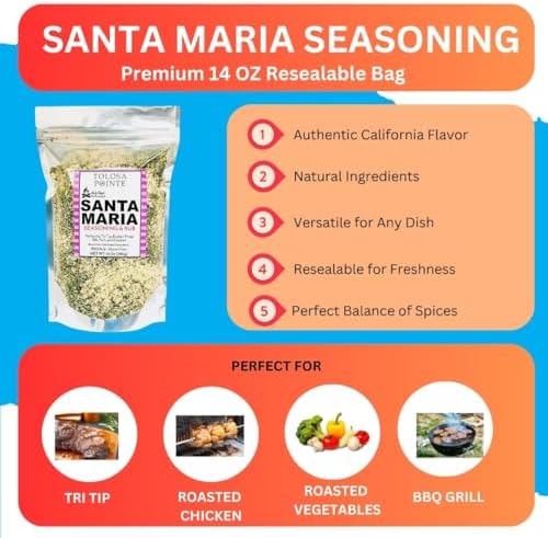 Tolosa Pointe All Que Santa Maria Seasoning & BBQ Rub for Chicken, Steak, Pork, Ribs, Prime Rib Roast, BBQ Seasoning, Grill, Gluten Free, 14 Oz (396g)