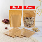 100 PCS Stand Up Pouches, 4 x 6 inch Kraft Paper Food Bags with Clear Window, Reusable Zipper Food Storage Bags Resealable Pouches for Foods, Coffee Beans, Snacks