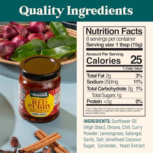 Homiah Red Curry Paste, 4 Oz – Vegan, Gluten-Free, Non-GMO Malaysian Curry Paste, Thai Essentials for Kitchen – Premium Red Thai Paste for Authentic Asian Dishes (1 Jar)