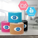 MED PRIDE Latex Free Kinesiology Tape Pack, 4 Uncut Rolls (2in X 16.4ft) Therapeutic Sports Tape for Knee Pain Muscle Support