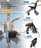 Wheelchairs for Adults,Transport Wheelchair Lightweight Foldable Chairs with Handbrakes,Portable Wheelchair Travel Wheel Chairs for Seniors,Walkers for Seniors Support 300lbs(Black)