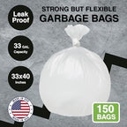Top Knot Bags 33 Gallon Garbage Trash Bag 33X40" Clear 150 Count Can Liner Bulk 30 Gallon 31 Gallon 32 Gallon 34 Gallon 35 Gallon Made in USA