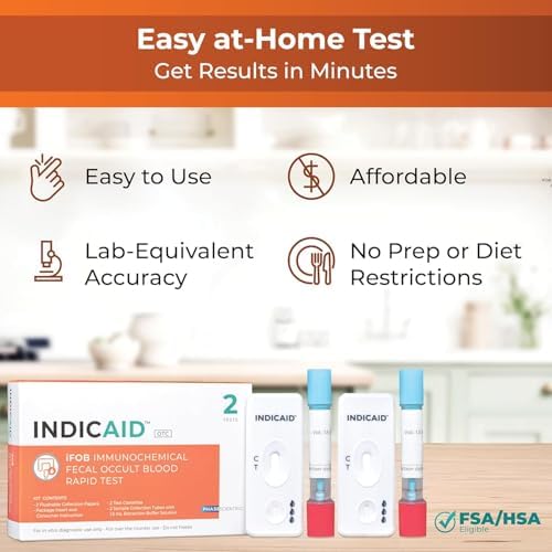 INDICAID Immunochemical Fecal Occult Blood Test (iFOB), FIT Colon Test, Accurate and Easy at Home, No Prep Required (2 Pack)