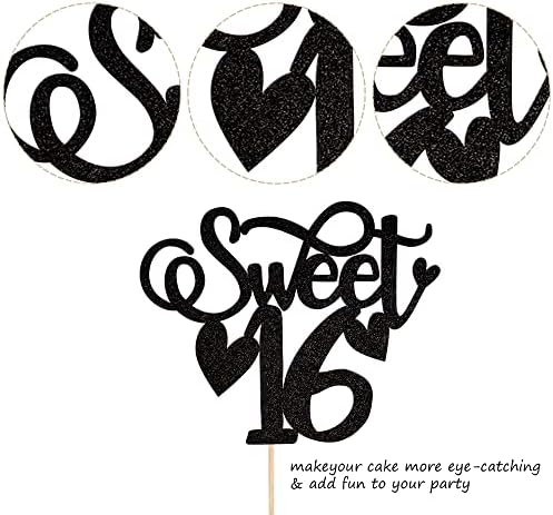 Rsstarxi 1 Pack Sweet 16 Cake Topper 16th Birthday Cake Topper Sweet Sixteen Cheers to 16 Years Old Cake Pick Decorations for 16th Birthday Anniversary Party Cake Decorations Black