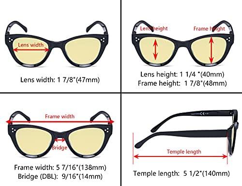 Eyekepper 4 Pack Oversized Blue Light Filter Glasses Women Cat Eye Computer Reading Glasses Yellow Tinted +1.50