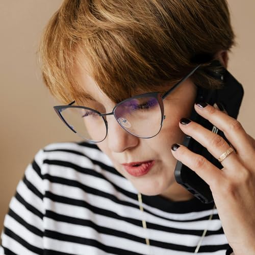 LJCZKA Blue Light Blocking Glasses for Women Cat Eye Computer Eyeglasses Anti Eyestrain Anti Glare Cateye Clear Frame
