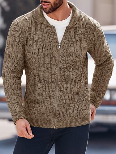 Ryannology Mens Shawl Neck Cardigan Sweater Cable Knit Button Up Closure with Pockets Winter Sweaters Outerwear