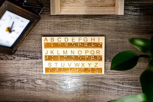 Creative Escape Rooms Made in USA - Wood Braille Alphabet Board with Raised Dots - Great Montessori Educational Tool for All Ages - for Visually Impaired and Sighted