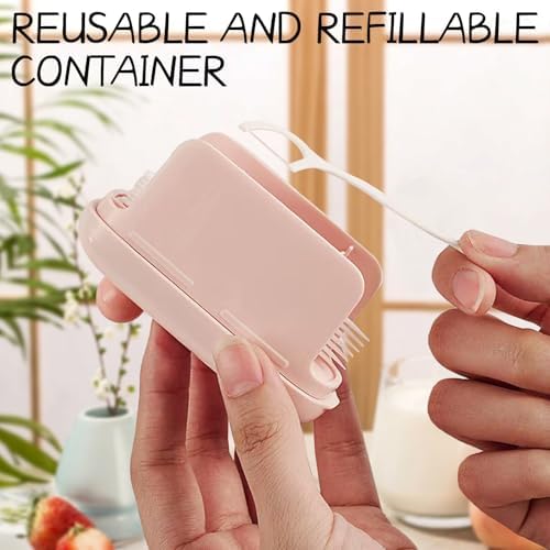 Travel Floss Picks with Case - Automatic Pop-Up Dispenser, 50 Count Dental Flosser, Portable and Refillable for Home, Restaurant, and Oral Care (Medium, Pink Box)