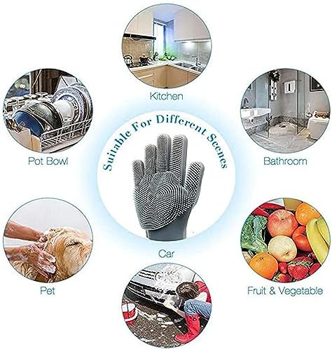 Magic Silicone Dishwashing Scrubber, 2 in 1 Reusable Rubber Gloves, Heat Resistant Kitchen Tool for Household, Dish Wash, 2 Count (Pack of 1), Gray