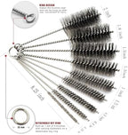Pipe Cleaning Brush Set Stainless Steel Bristles, Stainless Steel Pipe Brush Steel Bottle Brush 9 Piece Variety Pack for Auto Parts, Bottles, Tubes, Etc.
