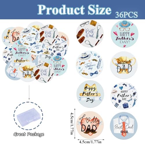 36pcs Edible Happy Father's Day Cupcake Toppers Wafer Paper Happy Fathers Day Cake Toppers Edible Best Dad Ever Cupcake Picks for Father Day Theme Birthday Party Cake Decorations