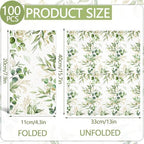 100PCS Greenery Paper Napkins 3 Ply Disposable Hand Towels for Bathroom Green Eucalyptus Leaf Guest Napkins Decorative Dinner Napkins for Bridal Baby Shower Wedding Birthday Spring Party