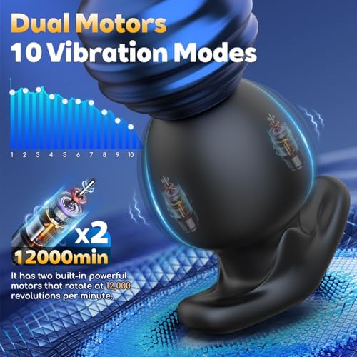 3PCS Butt Plug Vibrator - Sensory Exploration Anal Dilator kit, Anal Plug with 10 Vibrating Prostate Toy, Hollow Plug Tunnel Anal Speculum T Base Douche Enema Adult Sex Toys for Man Women & Couple